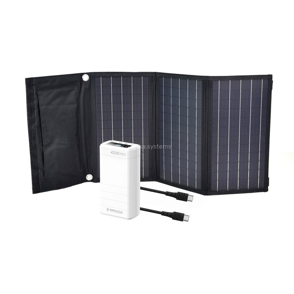 Комплект: портативна сонячна панель 30W Solar Charger, повербанк FEB-310W, кабель синхронізації RC-068B-C